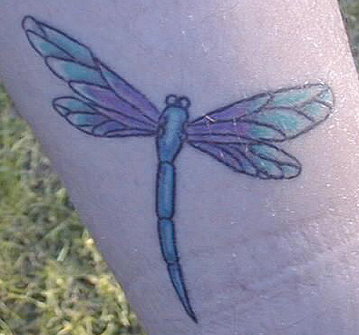 Women's Honourable Mention, Fine Line Dragonfly on ankle 